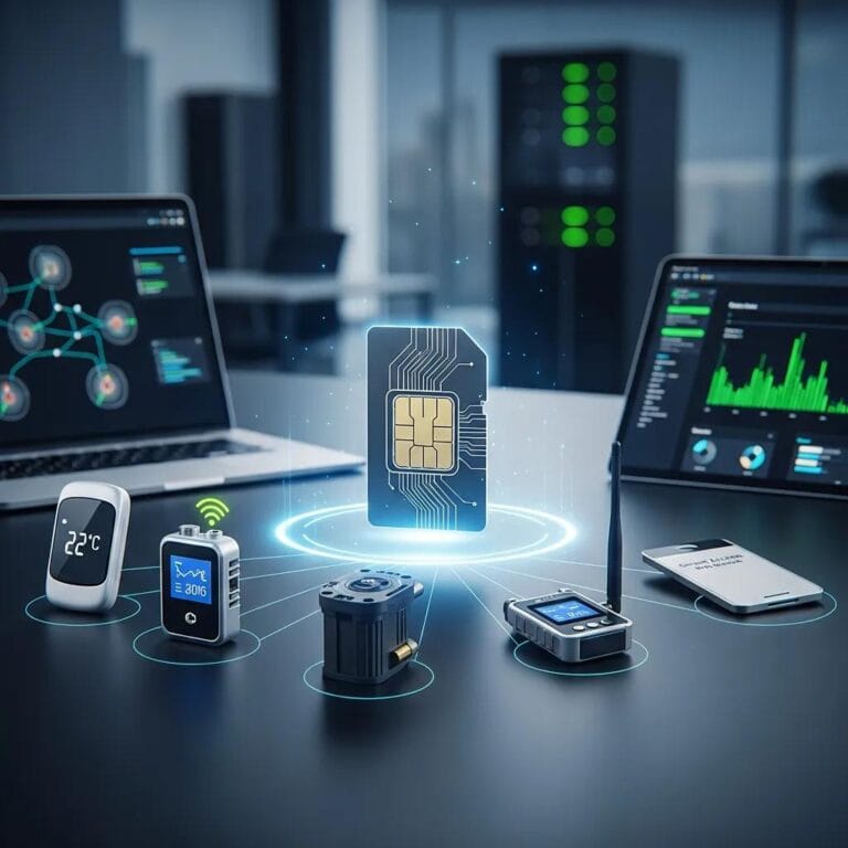 IoT SIM card with connected devices representing enterprise connectivity solutions