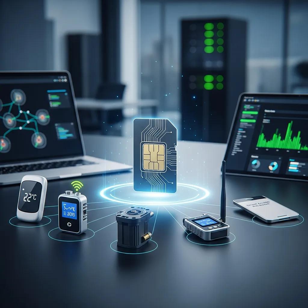 IoT SIM card with connected devices representing enterprise connectivity solutions
